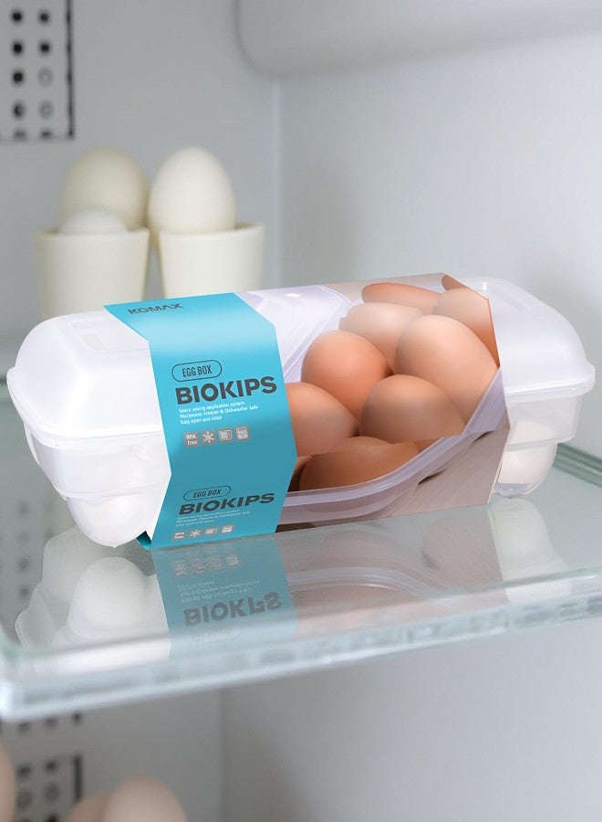 كوماكس صندوق تخزين البيض KOMAX Biokips لـ 10 بيضات - حاوية بيض بلاستيكية خالية من مادة BPA - آمنة للاستخدام في الفريزر والميكروويف وغسالة الصحون - حامل بيض مغطى للثلاجة - Image 5